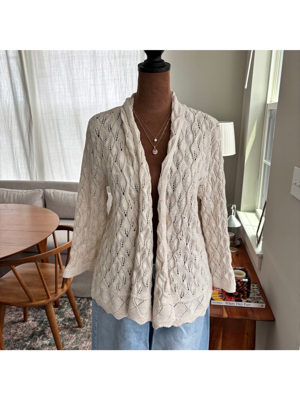 2000s‎ JM Collection Flowy Summer Knit Cardigan Sweater Bell Sleeve Size Large